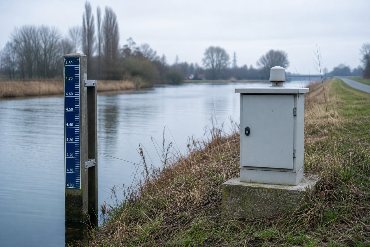 Peilschaal en meetstation langs een waterloop